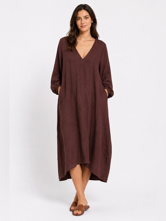 Zara Dresses & Skirts - Zara Chocolate Brown V-Neck Long Sleeve Midi Dress